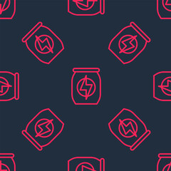 Red line Energy drink icon isolated seamless pattern on black background. Vector
