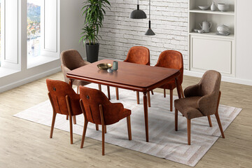 3D rendering Modern Dining room interior. interior design .dinning table