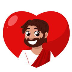 Jesus smiling inside a red heart