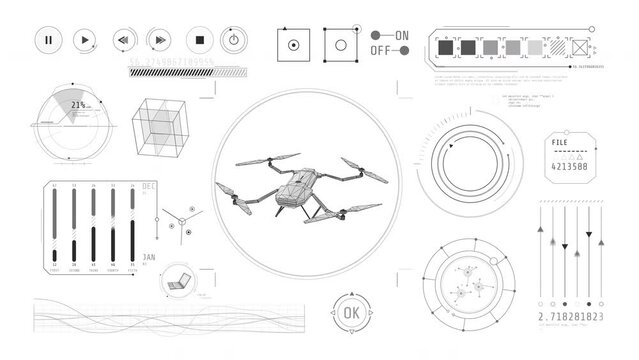Monochrome infographics on the theme of drone technology.