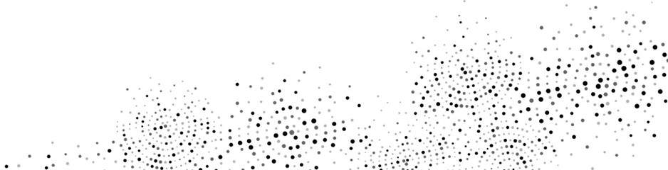 Abstract halftone background frame of geometric shapes. Circular ornament. Pattern of dots, particles, molecules, fragments. Poster for technology, medicine, presentations, business. Vector 