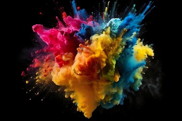 Colorful Powder Explosion on Black Background - High Contrast Abstract Wallpaper - generative ai
