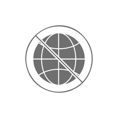 Earth globe with prohibition sign, no world, Earth rejection grey fill icon. Global technology, internet, social network symbol design.