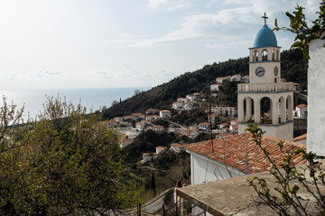 Fototapeta na wymiar Dhermi Village at Albanian Riviera With Stunning Scenery