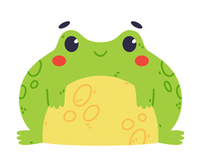 Cute Fat Green Frog or Toad Character Sitting and Smiling Vector Illustration