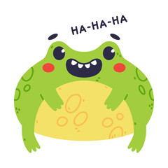Cute Fat Green Frog or Toad Character Laughing Out Loud Vector Illustration