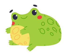 Cute Fat Green Frog or Toad Character Sitting and Smiling Vector Illustration