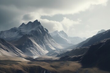 A minimalist landscape with a mountain range, Generative AI