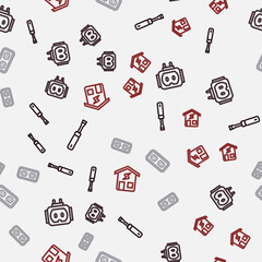 Set line Screwdriver, Tee plug electric, Electrical outlet and Smart home on seamless pattern. Vector