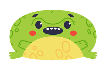 Cute Fat Green Frog or Toad Character Sitting and Croaking Vector Illustration