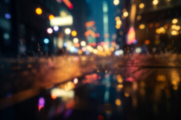 Abstract night light of cityscape road bokeh. Blur urban city street road with raining and lighting...