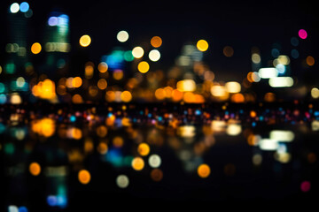 Abstract night light of cityscape bokeh. Blur urban city street road with people walking and...