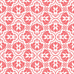 Flower geometric pattern. Seamless vector background. White and pink ornament