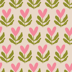 Aesthetic Retro Romantic printable groovy hearts seamless pattern. Decorative Hippie Naive 60's, 70's style Vintage modern background in minimalist style for fabric, wallpaper or wrapping