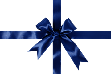 Gift wrapping design with blue ribbons and bow isolated on transparent background
