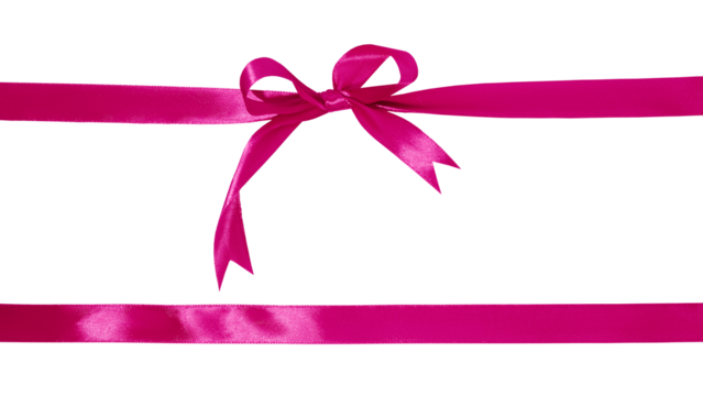 Gift wrapping design with pink ribbons and bow isolated on transparent background
