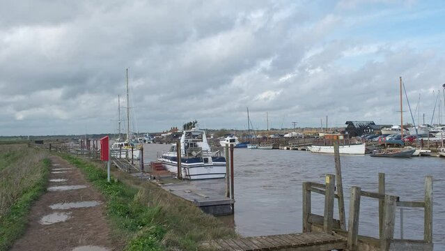 Boats moored up in Walberswick docks on the Suffolk coast