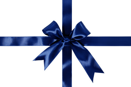 Gift wrapping design with blue ribbons and bow isolated on transparent background