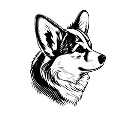 Pembroke Welsh Corgi, Silhouettes Dog Face SVG, black and white Pembroke Welsh Corgi vector