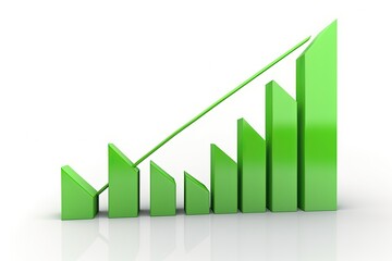 Green bar graph illustration, finance concept, white background. Generative AI