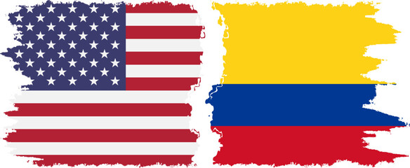 Colombia and USA grunge flags connection vector
