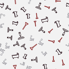 Set line Rubber cleaner for windows, Bathtub, Water tap and plunger on seamless pattern. Vector