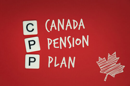 Canada Pension Plan, CPP Concept on a Red Background with Canada Maple Leaf