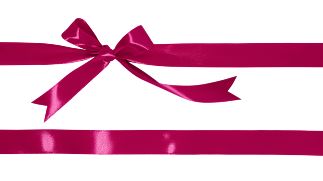 Gift wrapping design with pink ribbons and bow isolated on transparent background