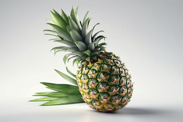 A pineapple with a large green leaf on the top.