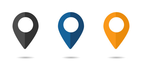 Trendy location pin vector icons with shadows set