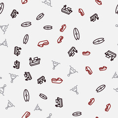 Set line Cargo ship, Surfboard, Floating buoy and Jet ski on seamless pattern. Vector