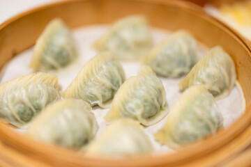 Chinese style steamed vegetable dumpling in restaurant