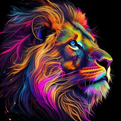 portrait of a lion multi-colored on a dark background Generative AI