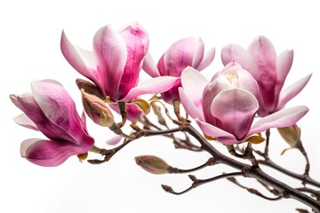 Pink magnolia flowers on white background