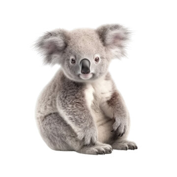 close up of a koala isolated on a transparent background, generative ai