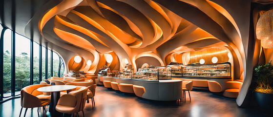 Incredibly beautiful and modern restaurant. Large glass windows, new technologies, and a glimpse of the future. Generative AI.