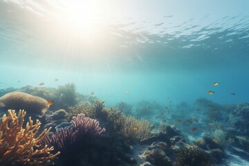 Naklejka na ściany i meble A detailed illustration of a sea or ocean scene with marine life, Generative AI