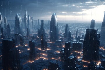 A futuristic cityscape with towering arcologies or vertical cities, Generative AI