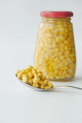 canned sweet corn close up .