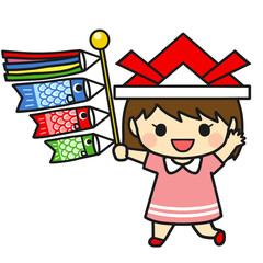 子供の日を楽しむ女の子とミニ鯉のぼり