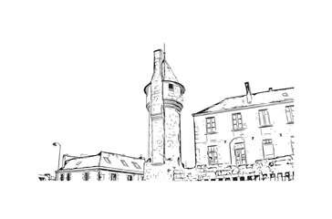 Fototapeta na wymiar Building view with landmark of Quimper is the commune in France. Hand drawn sketch illustration in vector.
