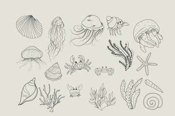 Obraz premium Under the sea vector clipart set