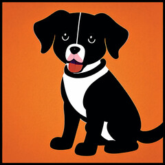 Fototapeta premium Cute little dog on an orange background. Drawing of a cartoon puppy. Print on clothes.