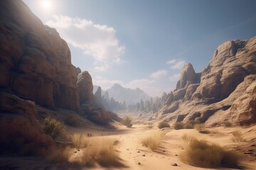 A minimalist landscape with a desert or canyon, Generative AI
