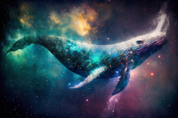 Fototapeta na wymiar a whale floats through space, generative AI