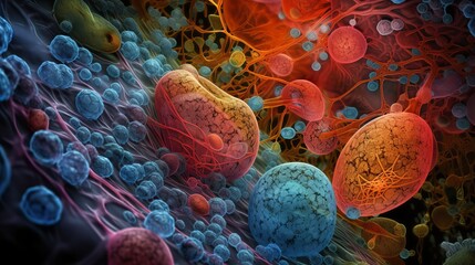 3d render of DNA molecule, microscopic colourful, bacteria under microscope