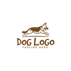 Dog with paws in circle logo template. Pet in round shape vector design. Animal illustration
