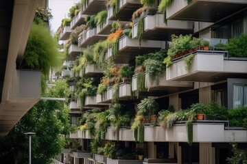 Fototapeta premium ecological city covered with plants and greenery, generative ai