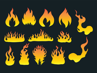 Set of red and orange fire flame. Collection of hot flaming element. Idea of energy and power.