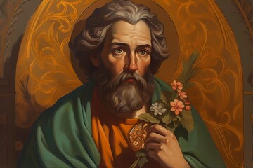 St. Jude, Patron Saint of Lost Causes. Generative ai. Illustration. Catholic religious. Painting.